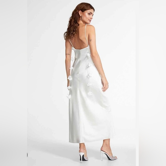 White Satin Dress with Floral Tassels - Picture 4 of 5